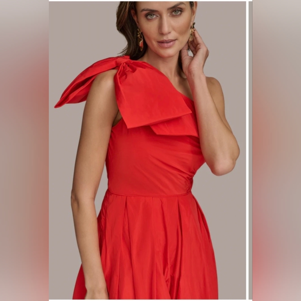 Donna Karan One Shoulder,taffeta bow Detail Gown, Sz 8 - Picture 5 of 12